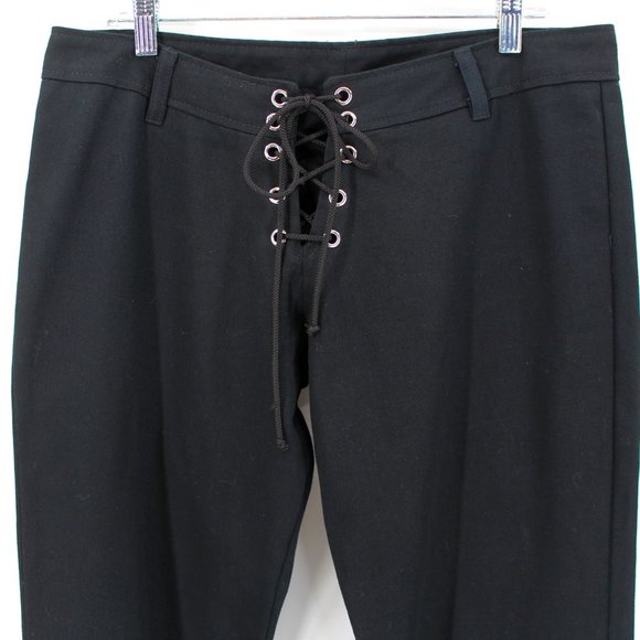 Lip Service Black Lace-Up Corset Pants SZ L Gothic Punk Low Rise Cotton Y2K Alt - Picture 3 of 15